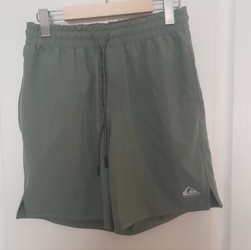 Quiksilver Men's Olive Green Elastic-Waist Swim Shorts